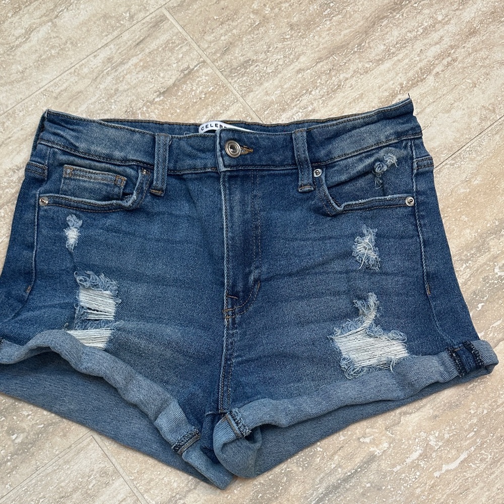 Celebrity Pink Dark Blue Distressed Jean Shorts